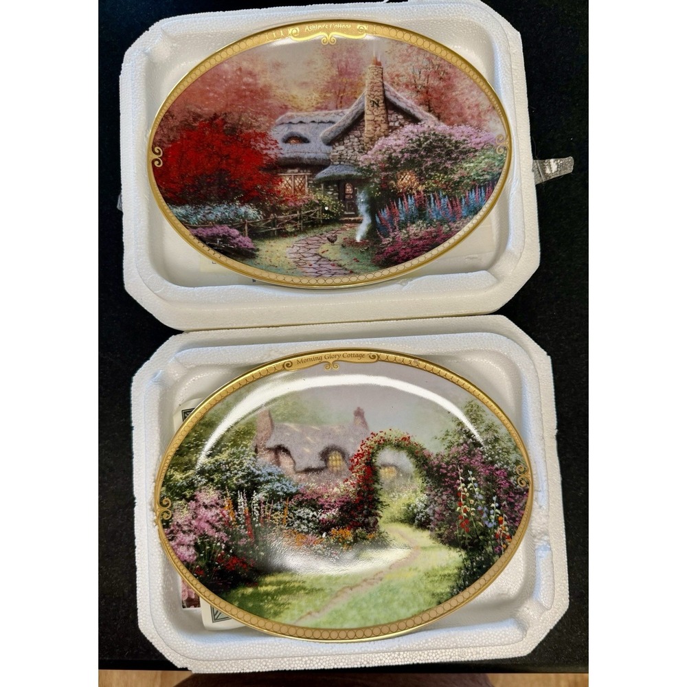 2 Thomas Kinkade Bradrord Plates  Lamplight Brooke + Hope's Cottage Limited Edit